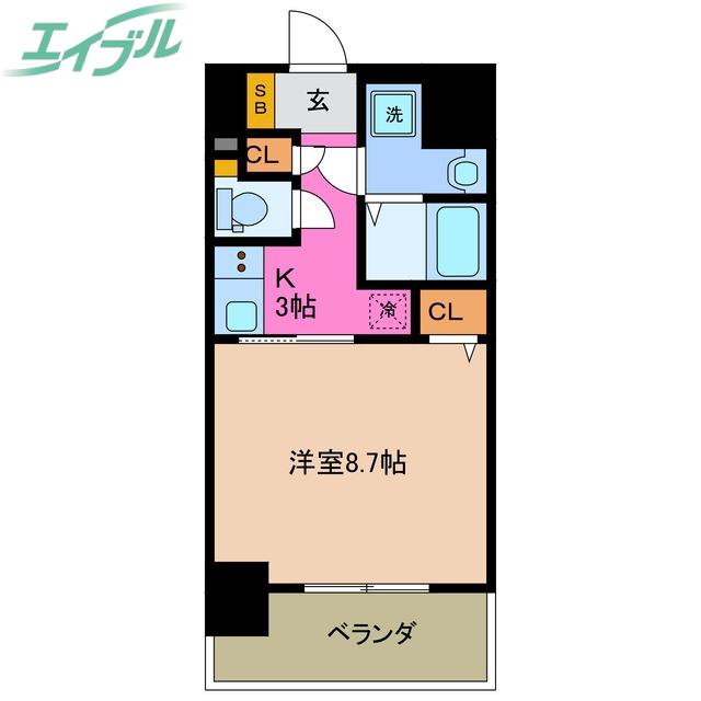 S‐RESIDENCE四日市安島ALOGGIO(1K/9階)の間取り写真
