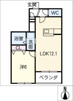 グリーンヒルナルセ(1LDK/3階)の間取り写真