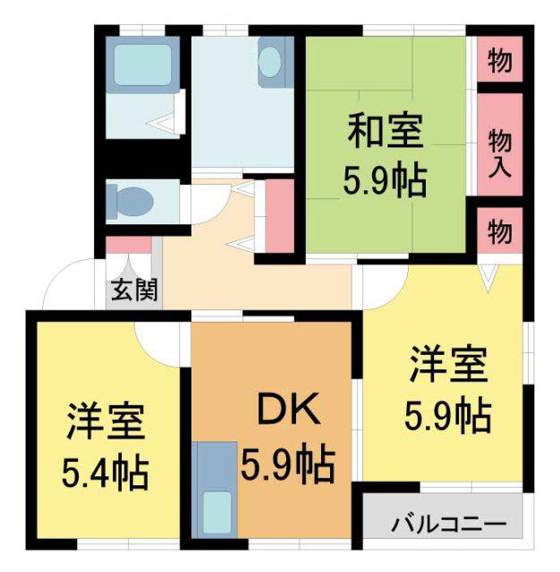 エスト芦屋B棟(3K/1階)の間取り写真