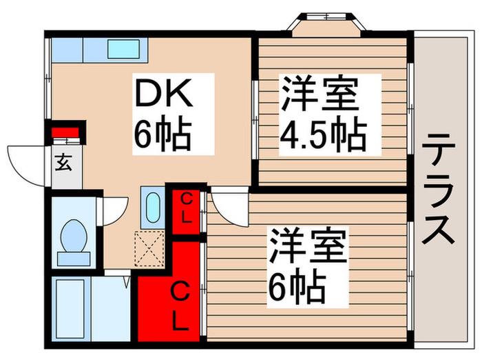 ハイツペガサスB棟(2DK/1階)の間取り写真