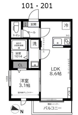 ガーデンヒルズ宮原(1LDK/1階)の間取り写真