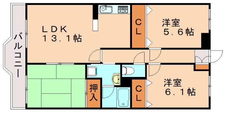 フロレスタ赤間(3LDK/2階)の間取り写真