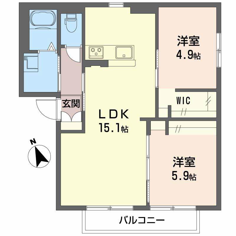 バリュージュフォンテーヌA(2LDK/1階)の間取り写真