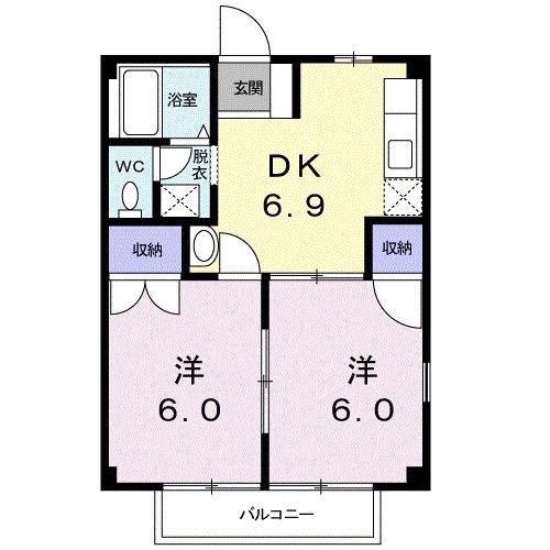 ビューハイツ東長根A(2DK/2階)の間取り写真