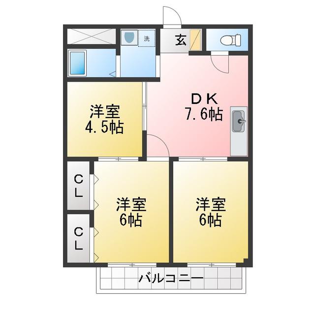 リバーサイドビラI(3DK/2階)の間取り写真