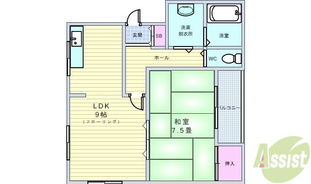 ハイツジェルミー(1LDK/2階)の間取り写真