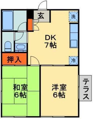 ドエル東寺山(2DK/1階)の間取り写真