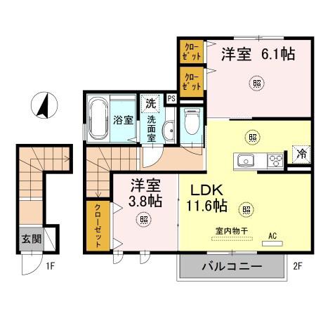 ウィット垂水Ⅱ(2LDK/2階)の間取り写真