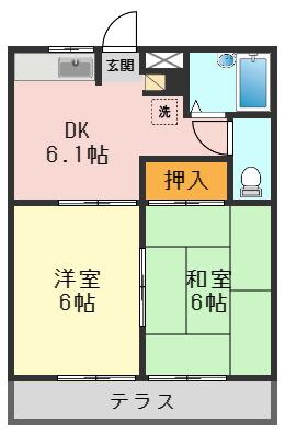 トーシンハイツ葛飾鎌倉(2DK/1階)の間取り写真