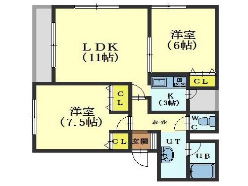 プラセール桔梗(2LDK/3階)の間取り写真
