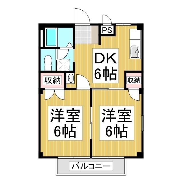 メルベーユ宮B(2DK/1階)の間取り写真