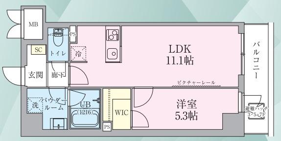 サルーテ立川(1LDK/5階)の間取り写真