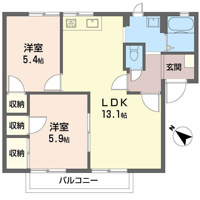 グレ一ス22E(2LDK/2階)の間取り写真