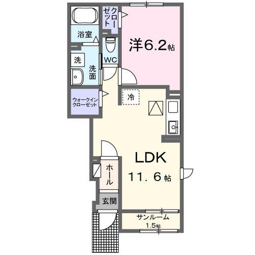 ルミエールさくら(1LDK/1階)の間取り写真