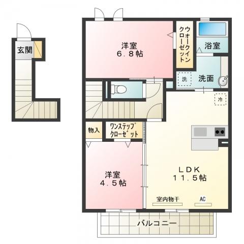 ウィット八平(2LDK/2階)の間取り写真