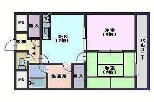 プランドール桜ヶ丘(2DK/2階)の間取り写真