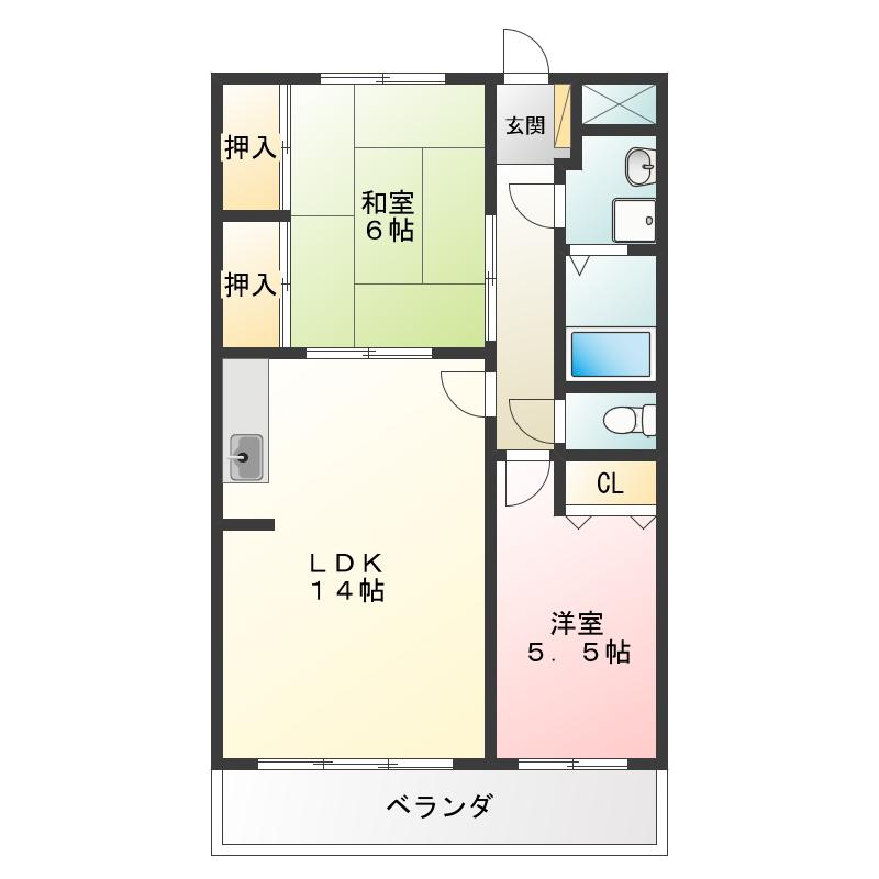 セーヌ白鳥(2LDK/2階)の間取り写真