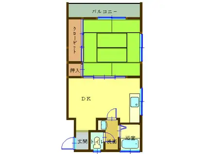 フラワーマンションII(1LDK/3階)の間取り写真