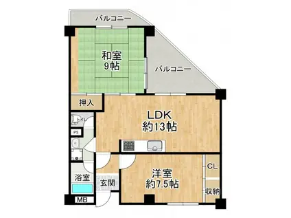 千里サンハイツ(2LDK/4階)の間取り写真