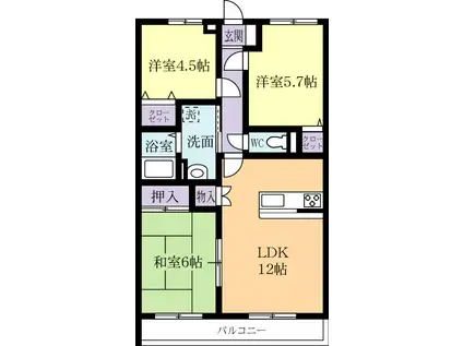 グレイスコートII(3LDK/3階)の間取り写真