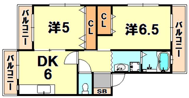 コーベコーポラス(2DK/2階)の間取り写真