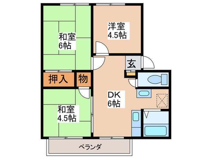 サンライフ玉串A棟(3DK/2階)の間取り写真