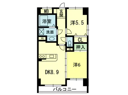フラワーマンション城西(2DK/3階)の間取り写真