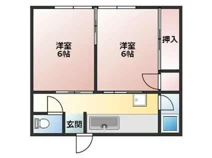 ペディコート加古川(2K/2階)の間取り写真