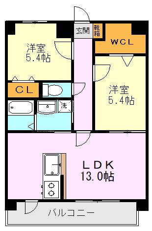 SIX COURT(2LDK/8階)の間取り写真