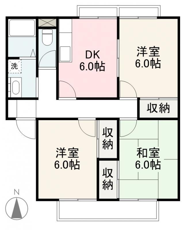 グランコートK A・B棟(3DK/2階)の間取り写真