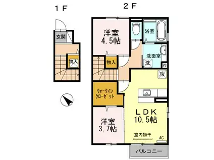 ヴィラ桜木C棟(2LDK/2階)の間取り写真