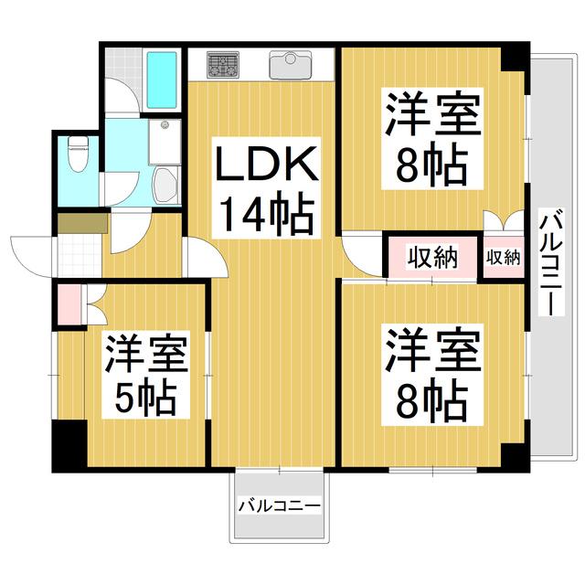 パレスハイツ県町II(3LDK/9階)の間取り写真
