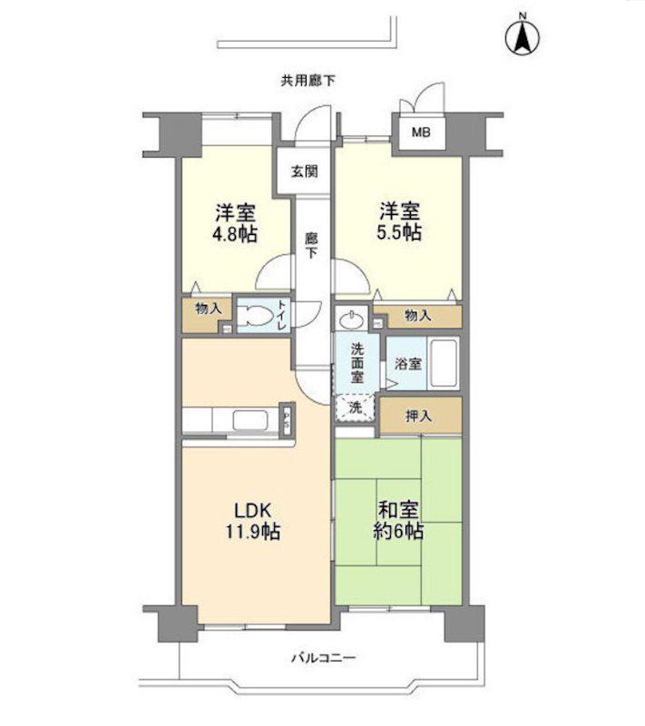 ベルグ久宝寺(3LDK/5階)の間取り写真