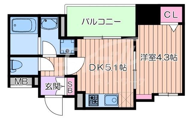 アーバネックス京町堀(1DK/6階)の間取り写真