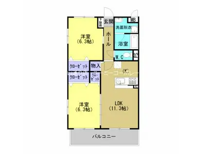 グランメゾン小山(2LDK/2階)の間取り写真