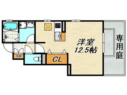 カーサ・デ・ヴェルデ(ワンルーム/1階)の間取り写真