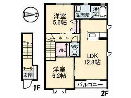 パステルひかわ A棟(2LDK/2階)の間取り写真
