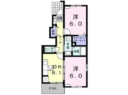 フルーヴB(2DK/1階)の間取り写真