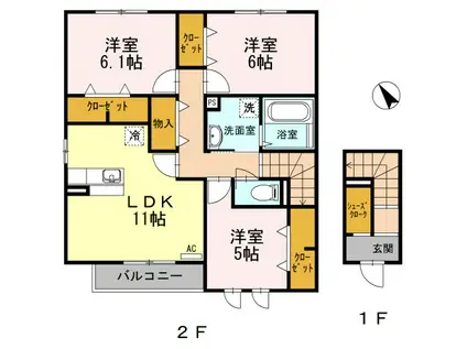 ハイネスCDFE E(3LDK/2階)の間取り写真