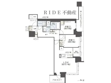 シエリアタワー大阪堀江(2LDK/15階)の間取り写真