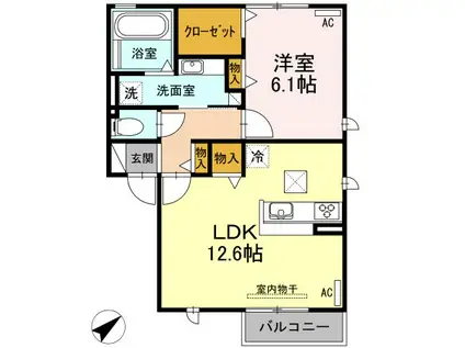 D-ROOM水車(1LDK/1階)の間取り写真
