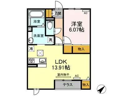 ル ブレ(1LDK/1階)の間取り写真