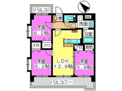 サン・ビオ空港通(3LDK/5階)の間取り写真