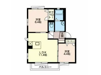 クレールソフィアB(2LDK/2階)の間取り写真