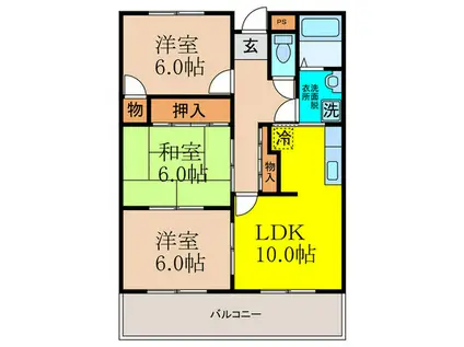 グランドハイツ小柳(3LDK/4階)の間取り写真