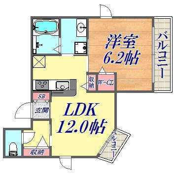 ヒルズ中山手(1LDK/1階)の間取り写真