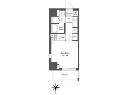 クレストコート白金高輪(1K/6階)の間取り写真