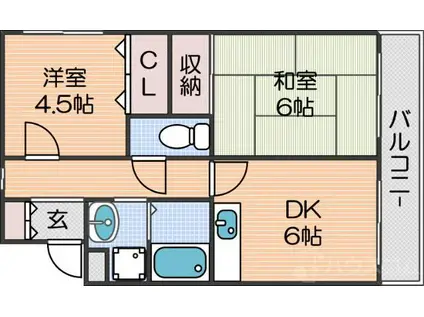 レジデンス朝日II(2DK/3階)の間取り写真