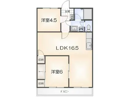 東洋ハイツ(2LDK/4階)の間取り写真