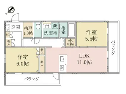 ヘーベルヴィレッジ北赤羽GLOIER(2LDK/2階)の間取り写真